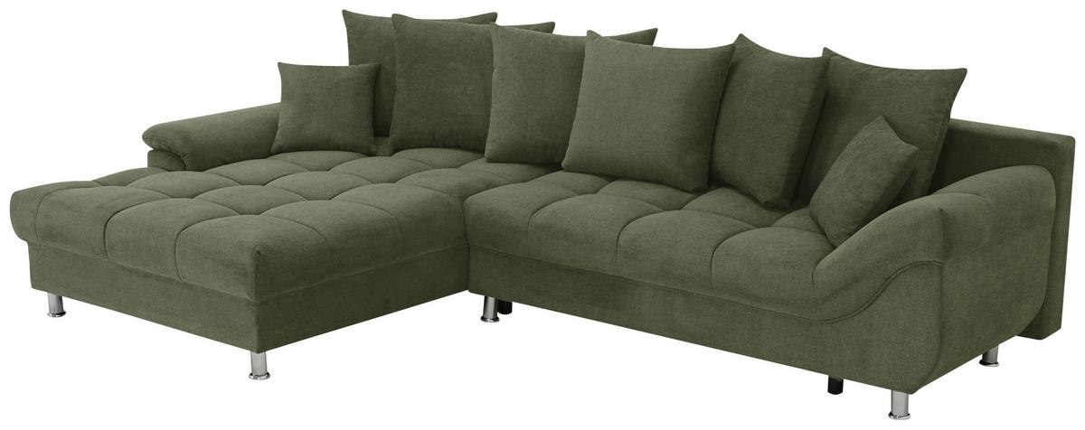 Rohová sedačka ERICE, levá, zelená - zelená/barvy chromu, Design, textil/plast (198/312cm)