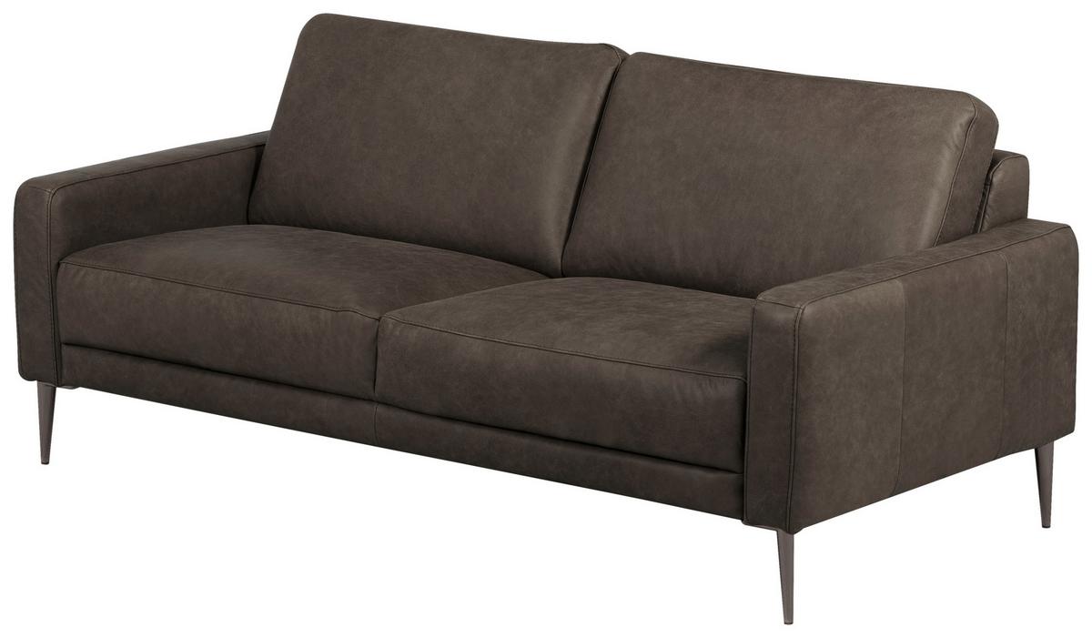 2-Sitzer-Sofa Spring, Fango B: 157 cm - Fango/Schwarzchrom, Design, Leder (157/85/92cm) - Livetastic