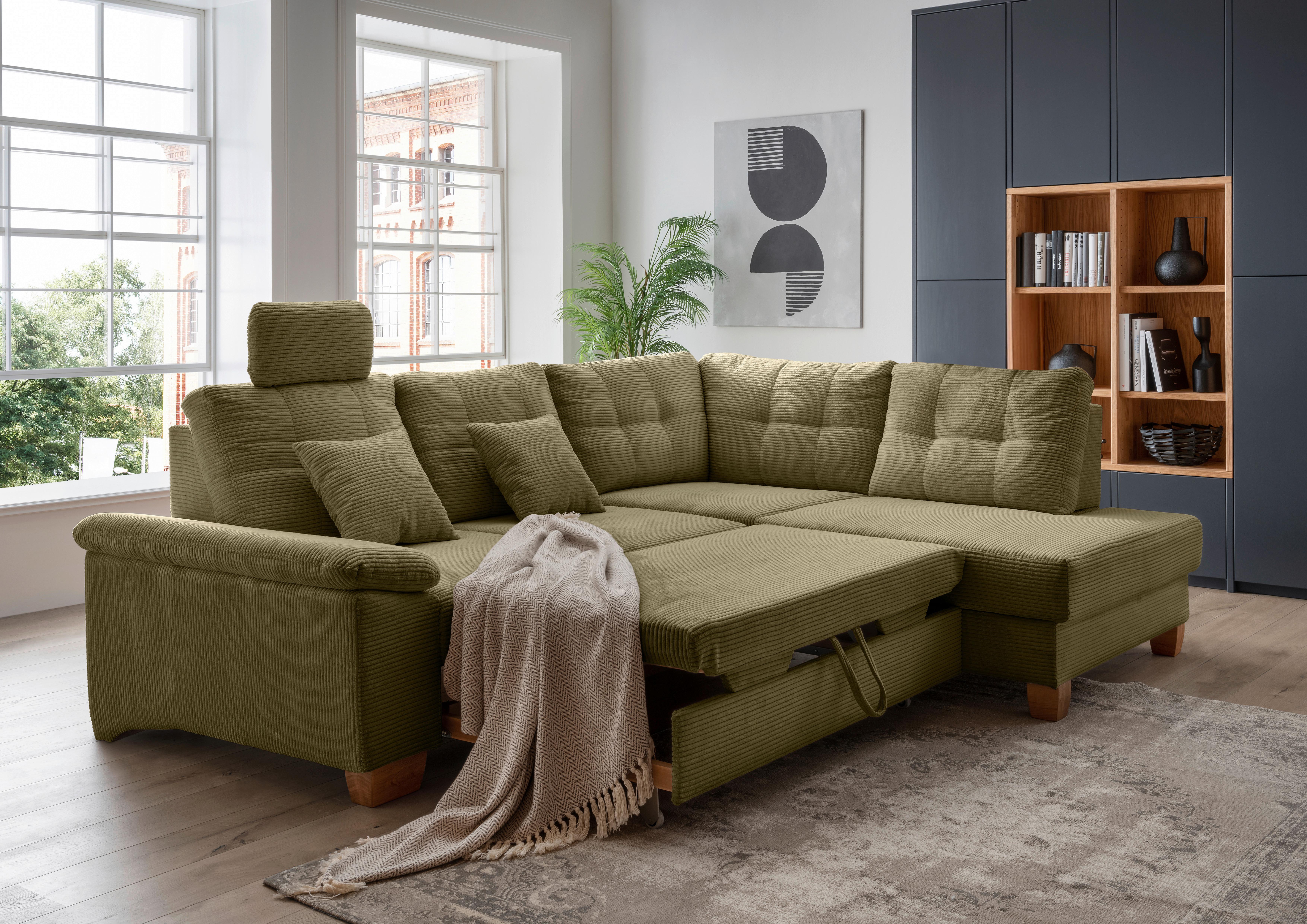 Ecksofa Brizzini Olivgrün S: 274x206 Cm - Naturfarben/Olivgrün, MODERN, Textil (274/206cm) - Livetastic