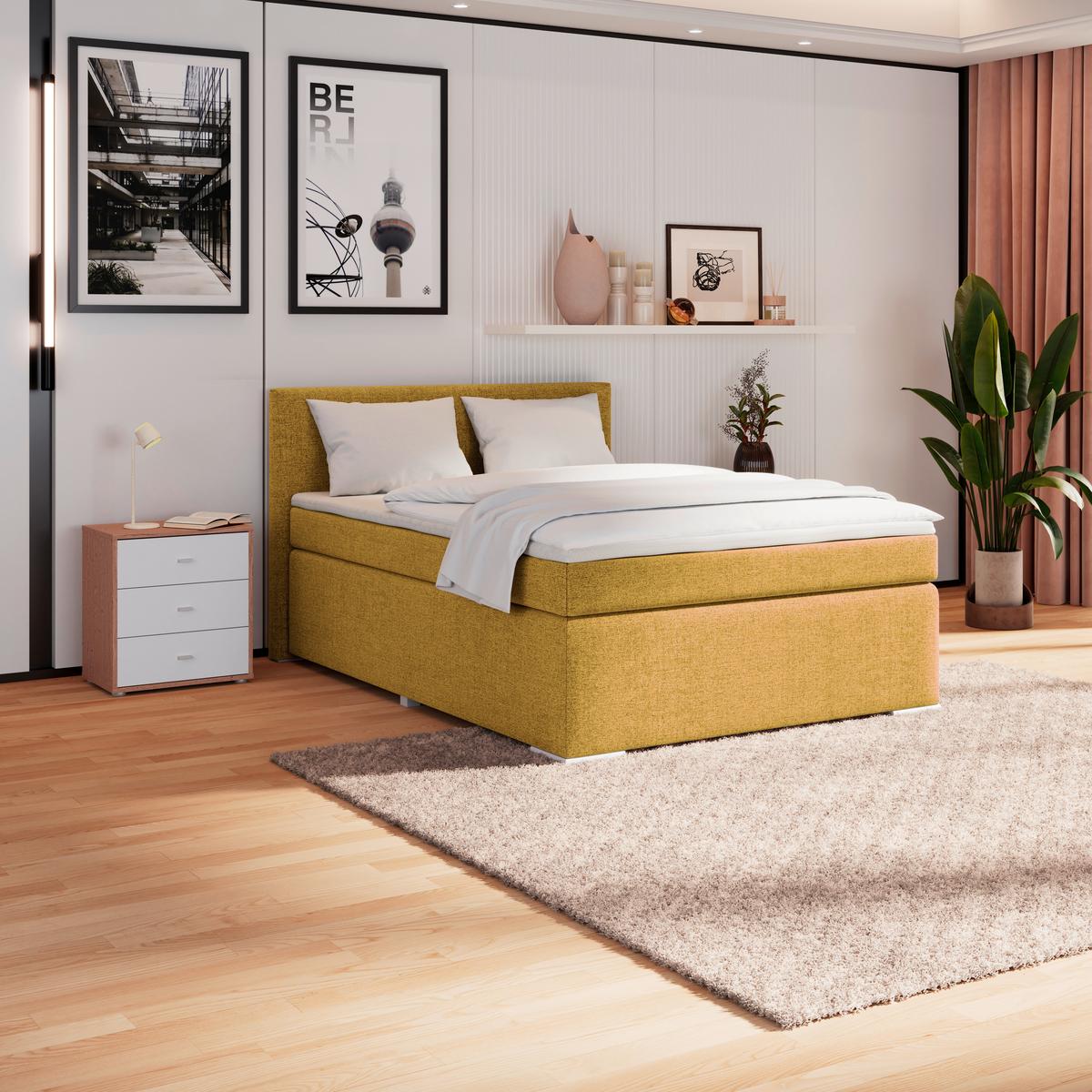 Boxspringbett Mira Goldfarben, Lf:120x200cm - Silberfarben/Goldfarben, KONVENTIONELL, Holz/Textil (120/200cm)