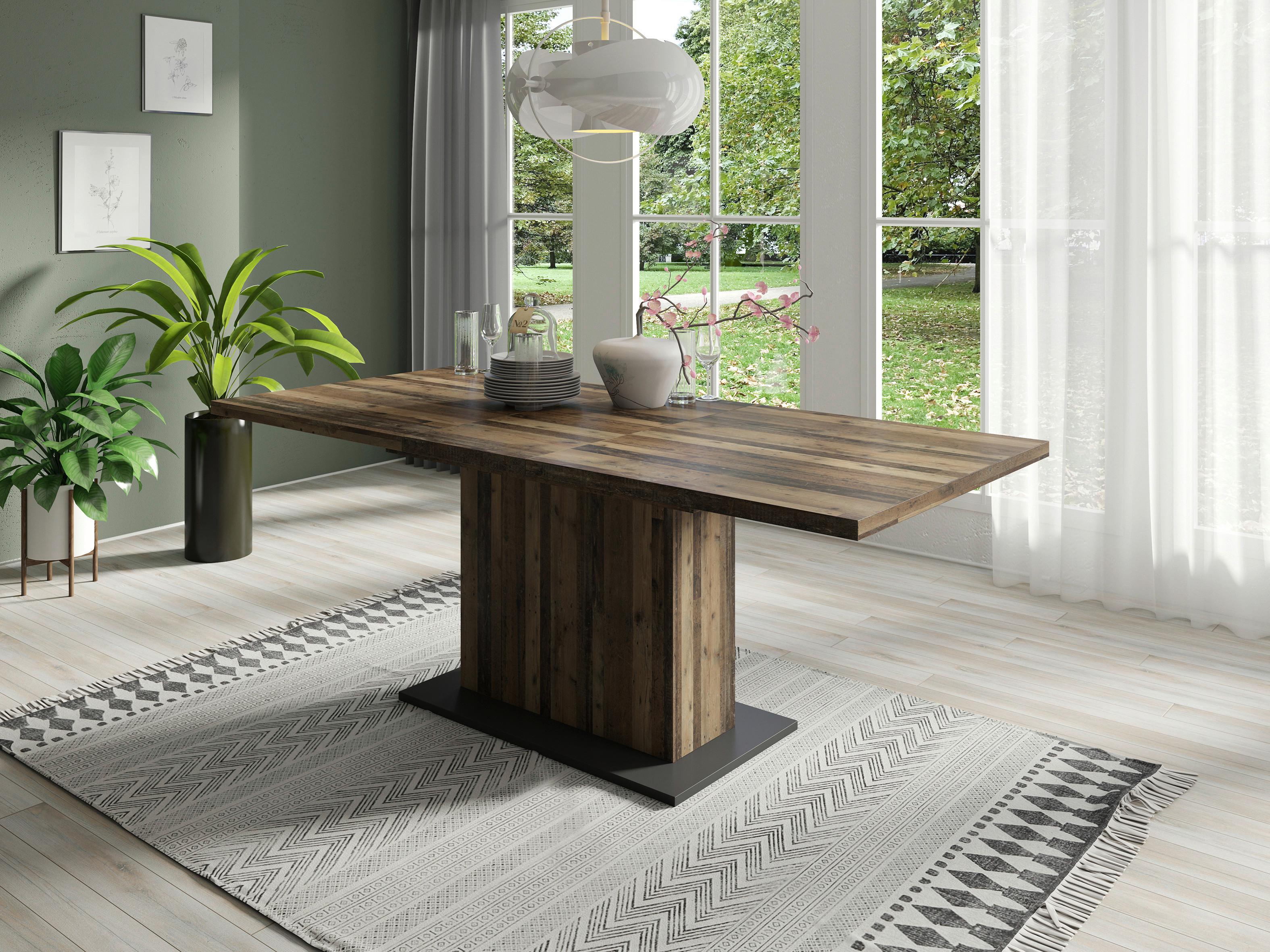 Esstisch Ausziehbar Athen 160- 200x90 Cm Alteiche Dekor - Alteiche/Anthrazit, MODERN, Holzwerkstoff (160/90/75cm) - MID.YOU
