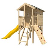 Stelzenspielhaus Holz mit Kletterwand Natur Nele 6 - Naturfarben, MODERN, Holz (123/275/173cm)
