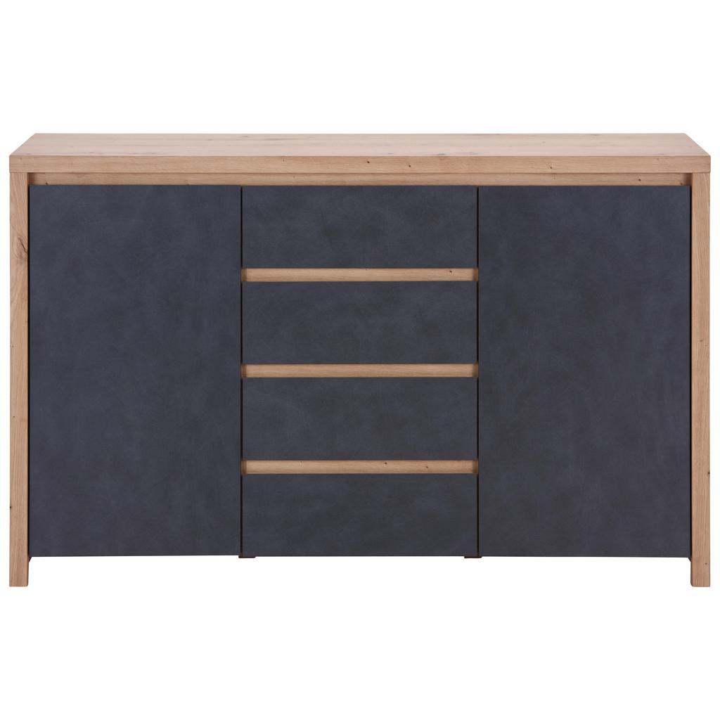 Kommode B: 143 cm Mit 2 Türen Larios, Graphitfarben/Eiche Dekor