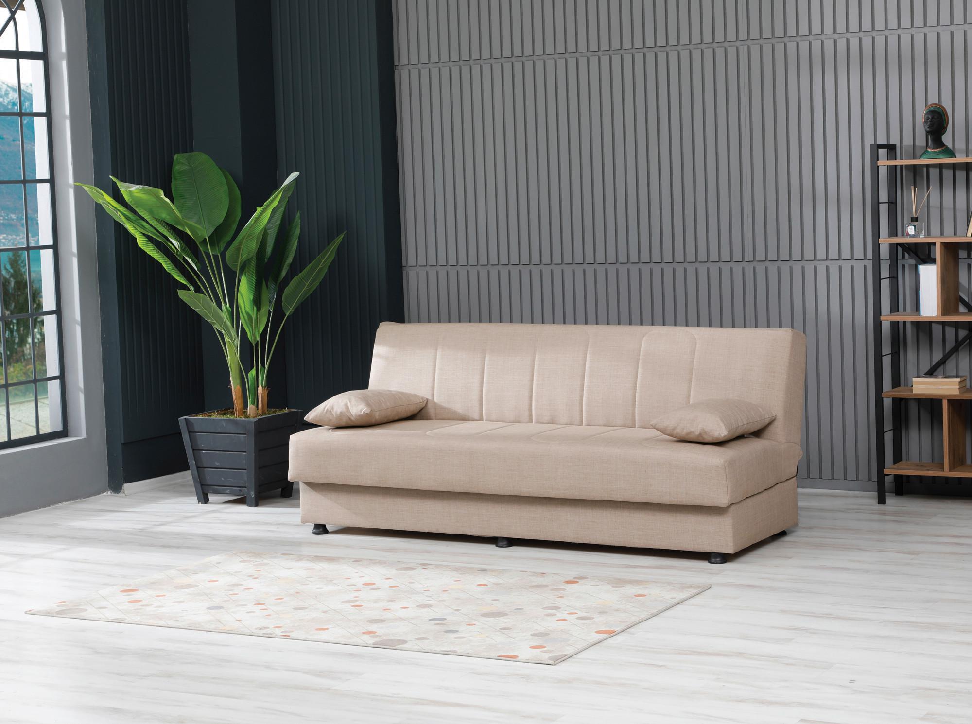 3-Sitzer-Sofa Ege Mit Schlaffunktion Beige - Beige/Schwarz, Design, Textil (190/82/82cm) - Livetastic