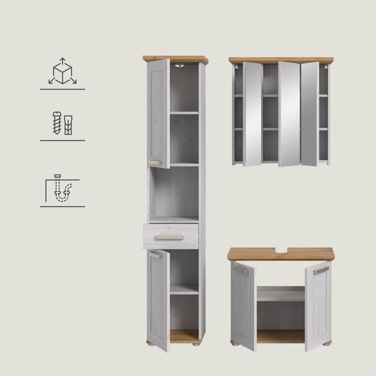 Badezimmer Verona Lärchefarben/Eiche D. B: 108cm - Silberfarben/Lärchefarben, Trend, Glas/Holzwerkstoff (108cm) - MID.YOU