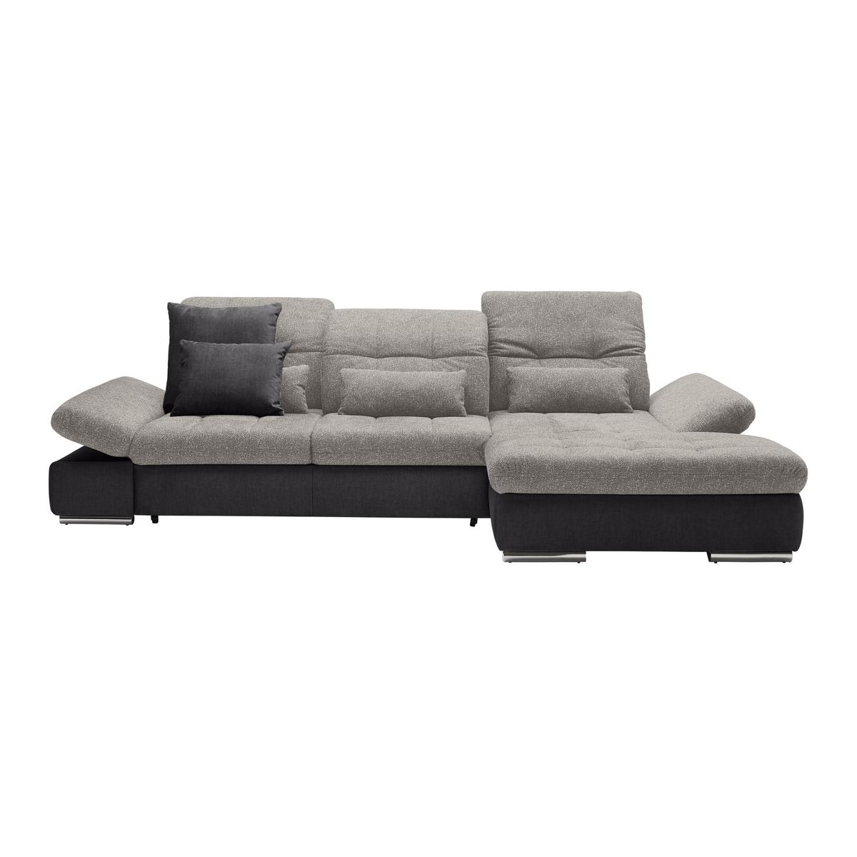 Rohová sedačka SANFINO, pravá, tmavosivá / strieborná - chrómová/strieborná, Konventionell, kov/drevo (305/79-96/199cm) - Premium Living