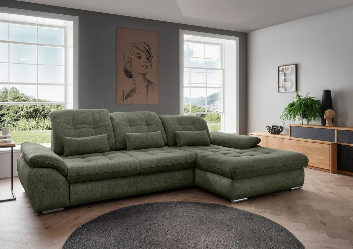 Ecksofa Rigatti, Grün S: 314x184 cm - Chromfarben/Grün, MODERN, Textil (314/184cm) - Livetastic