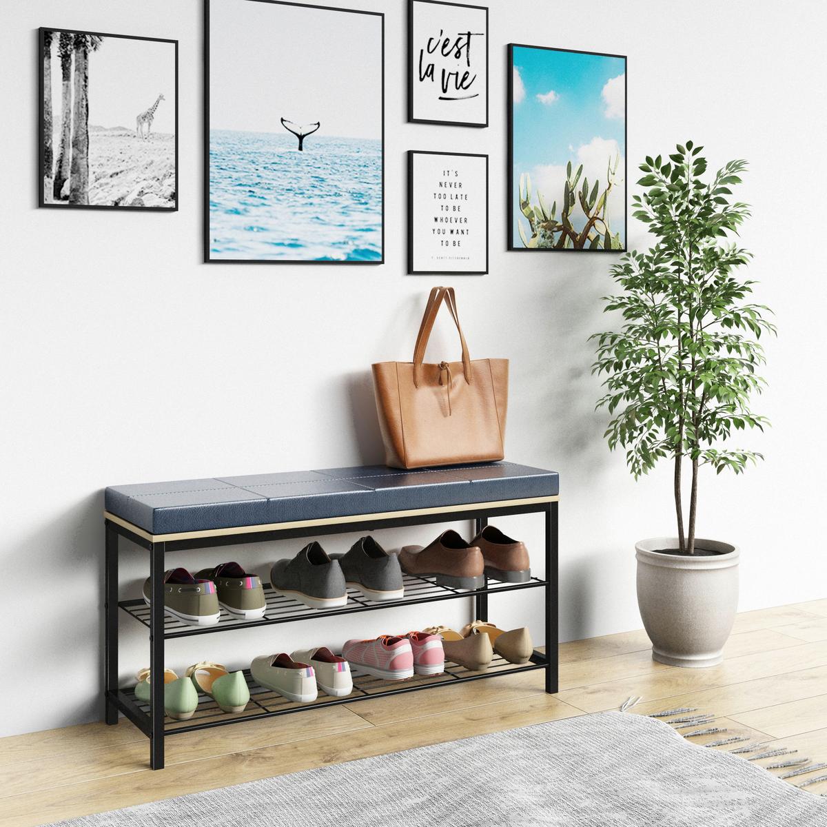 Schuhregal Taliro Schwarz Honigeiche Dekor - Honigeiche/Schwarz, Design, Holzwerkstoff/Metall (90/48/30cm) - MID.YOU