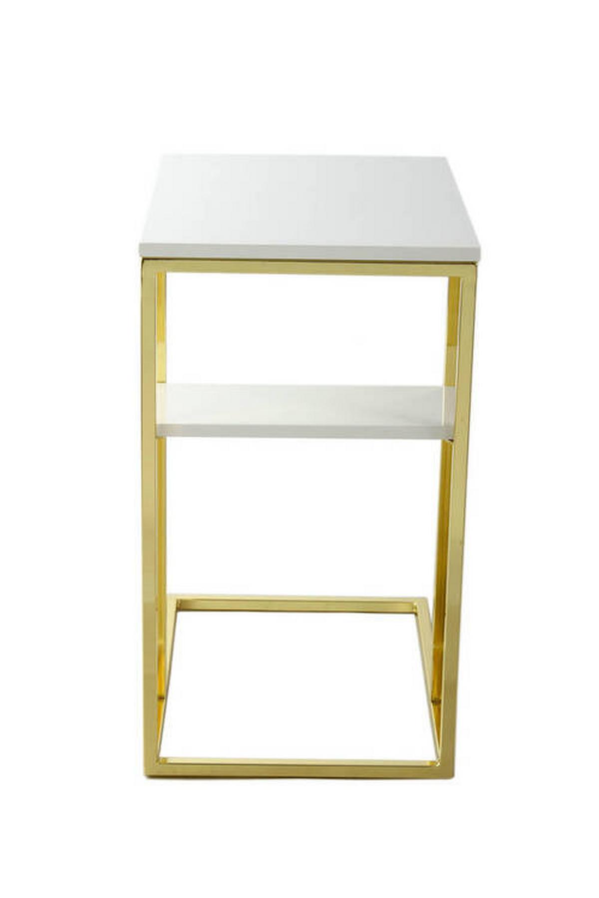 Beistelltisch Mit Ablagefach Lucilla, Weiß/gold - Goldfarben/Weiß, MODERN, Metall (48/35/62cm) - Kayoom