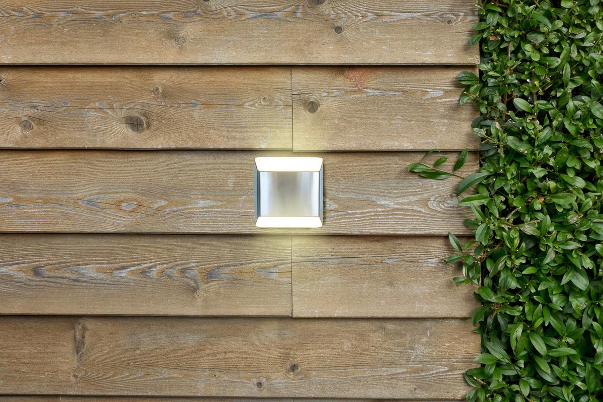 Led-außenleuchte Floyd Weiß Edelstahlfarben L: 12,2cm - Edelstahlfarben/Weiß, Design, Kunststoff/Metall (12,2/12,4/4,5cm)