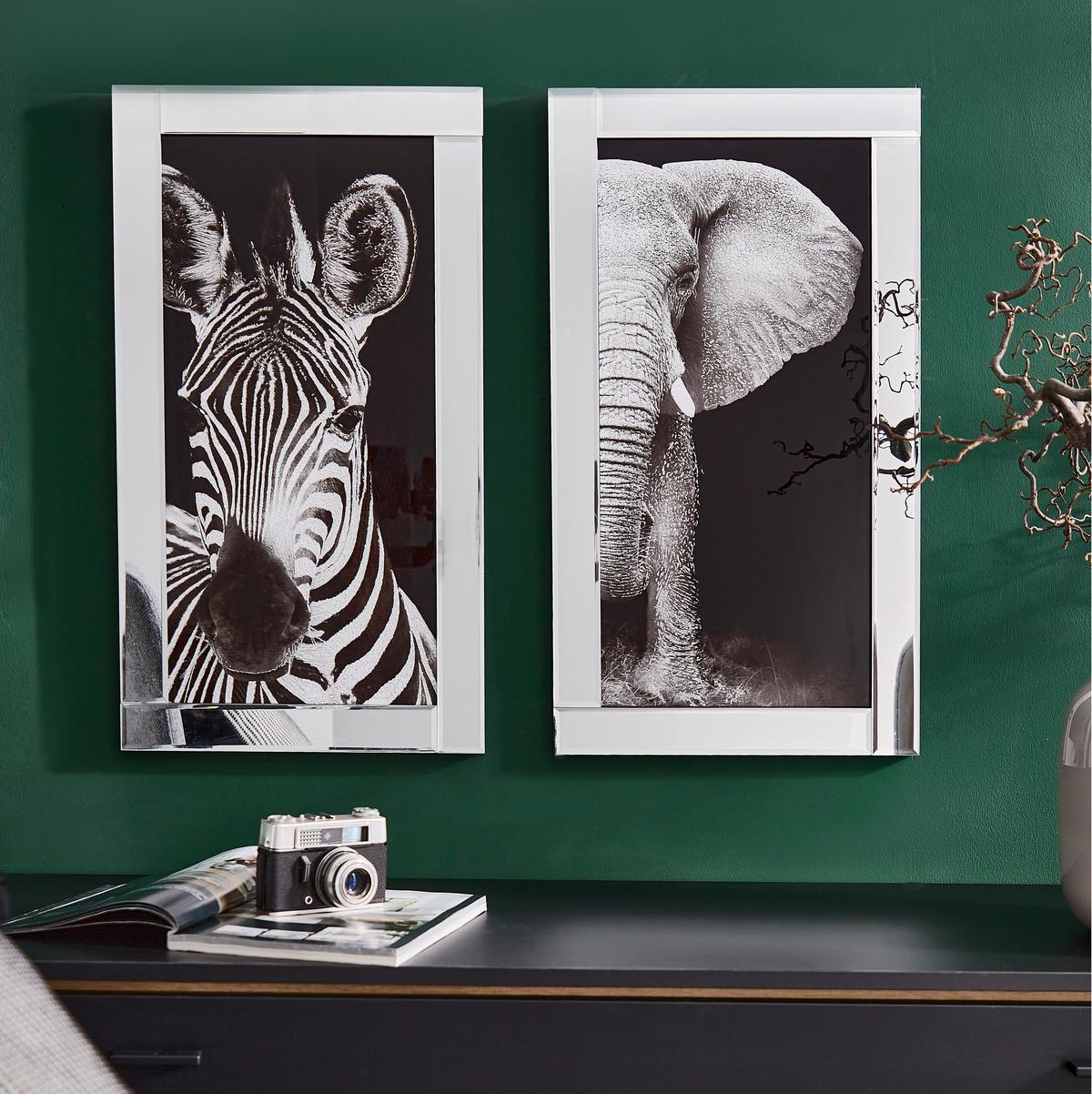 Bild Viska Tiere Schwarz/Weiß 38x68 cm - Schwarz/Weiß, Basics, Glas/Papier (38/68/2,3cm) - Luca Bessoni