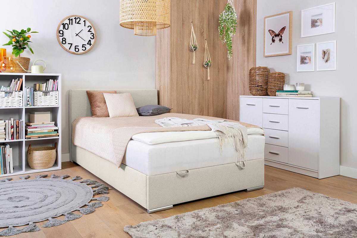 Polsterbett mit Matratze 120x200 Cosi Sandfarben - Sandfarben/Chromfarben, KONVENTIONELL, Holz/Textil (120/200cm)