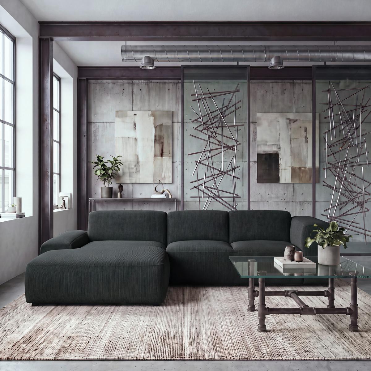 ECKSOFA Hannah Schwarz 170x252 cm - Schwarz, Design, Textil (200/304cm) - MID.YOU