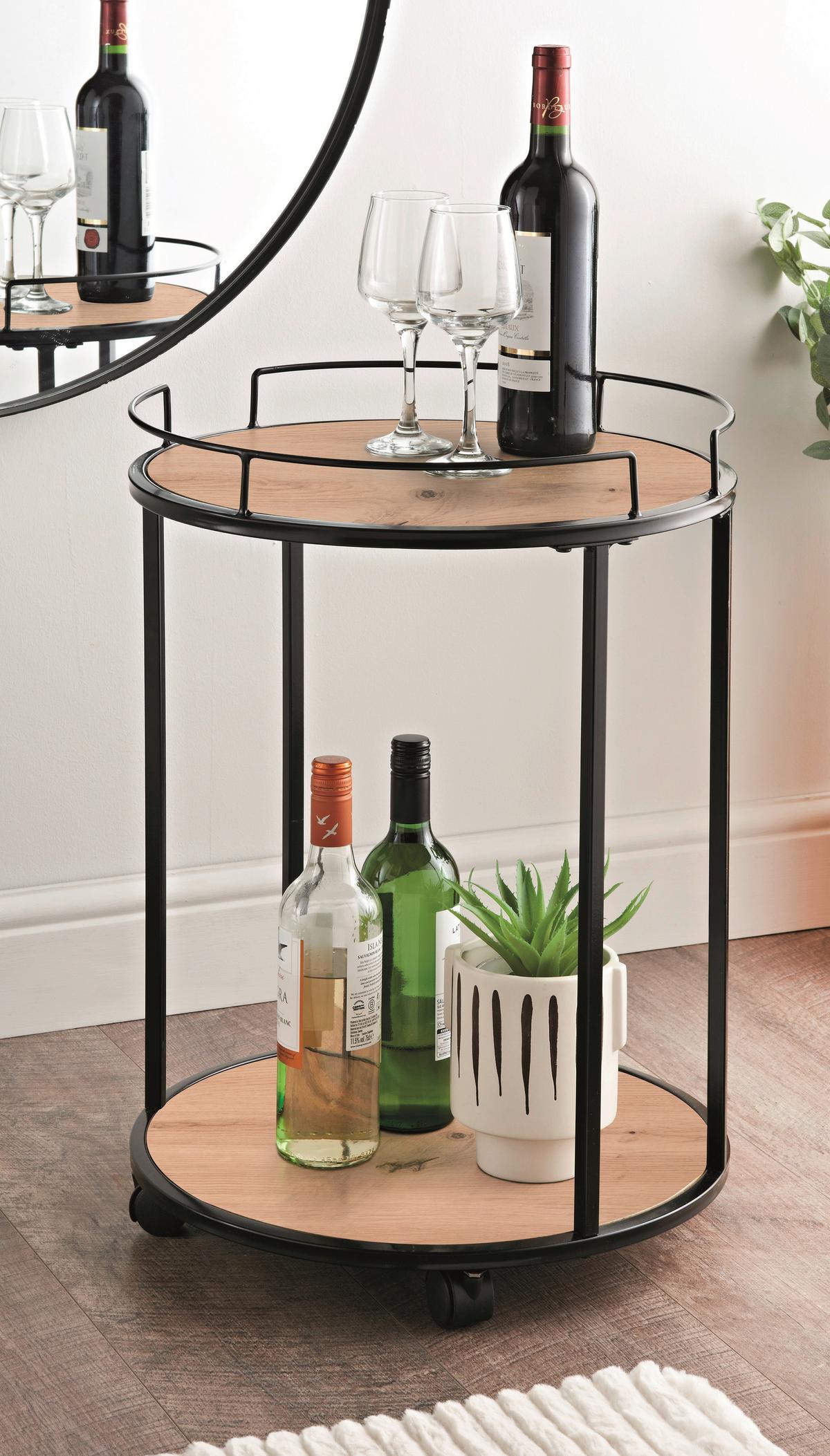 Servierwagen Tromso Artisan Oak Dekor, B: 44 cm - Schwarz/Eiche Artisan, Trend, Holzwerkstoff/Kunststoff (44/61,5/44cm)