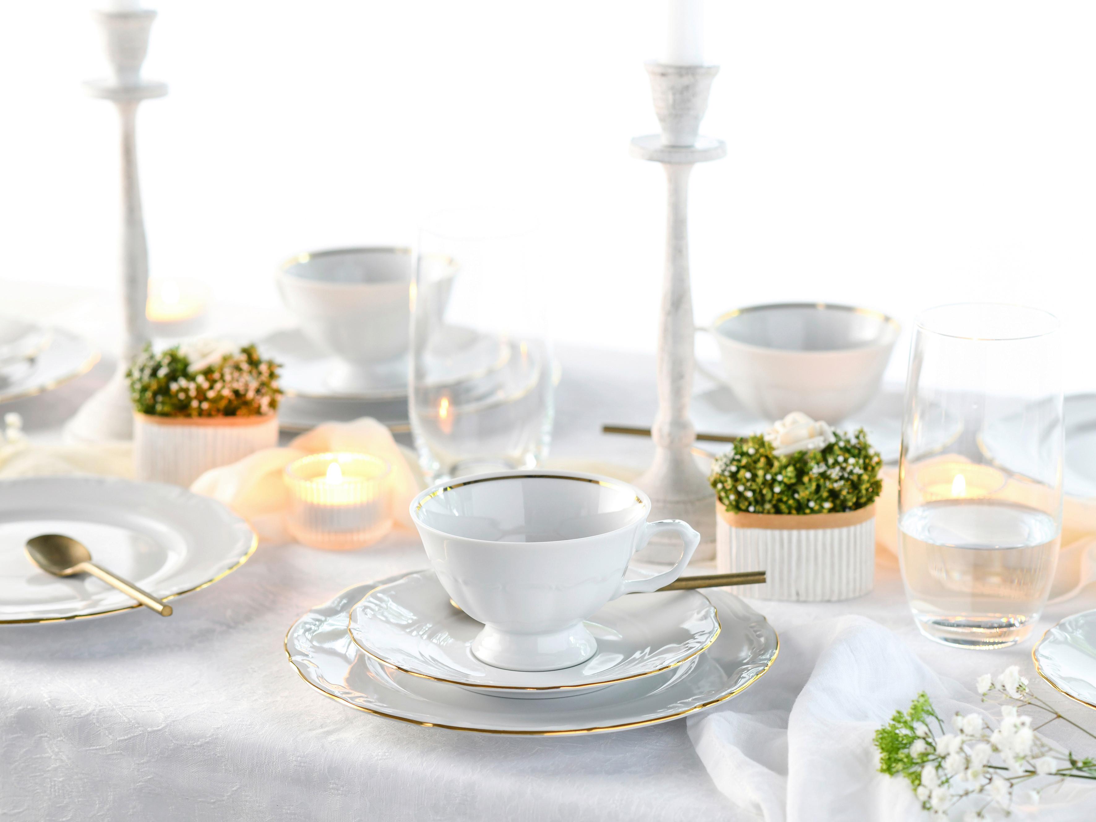 Kaffeeservice Maria Theresia Weiß, Goldfarben L: 34 cm - Goldfarben/Weiß, Basics, Keramik (34/28,5/25,5cm) - Creatable
