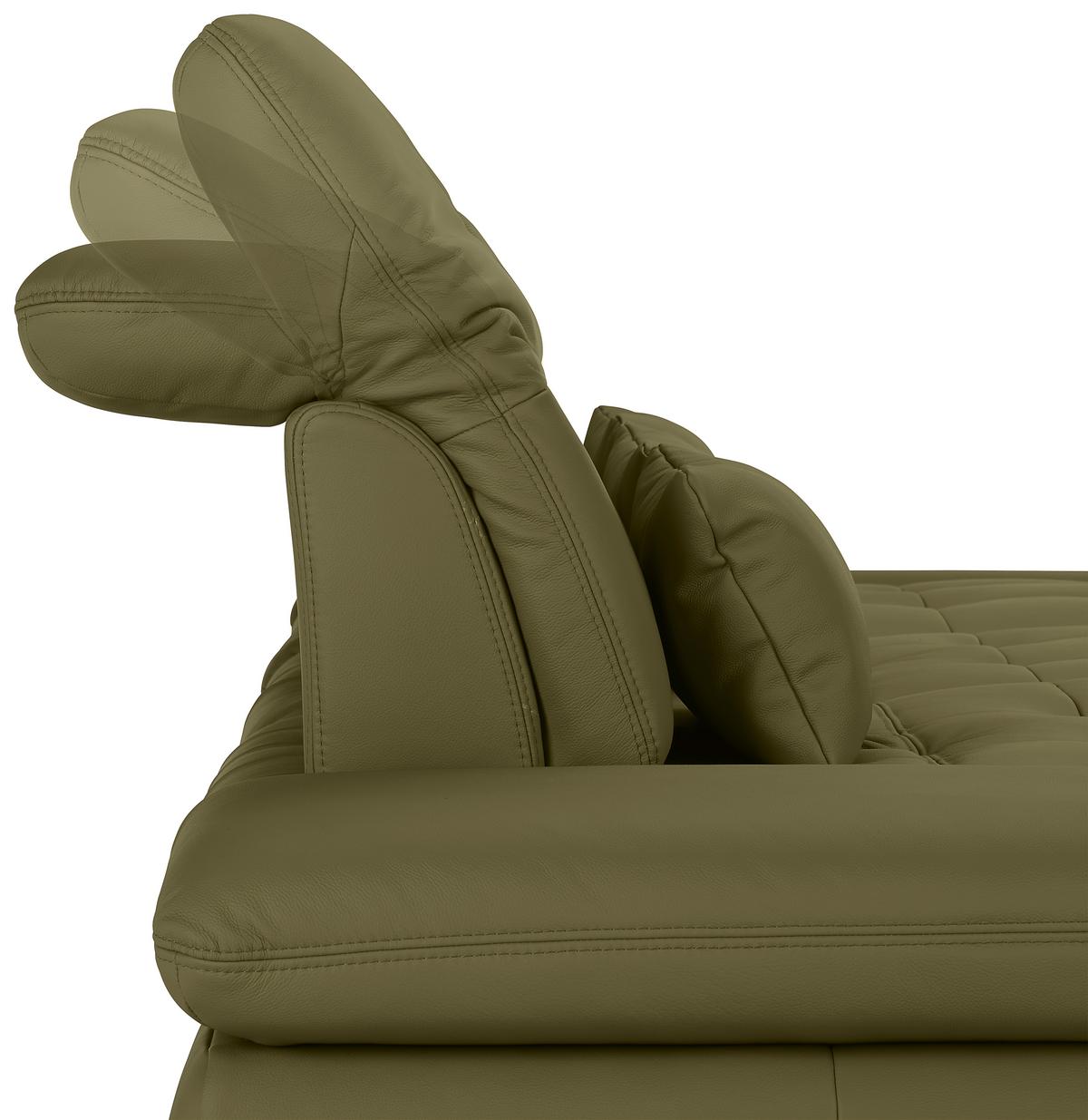 Rohová sedačka SANFINO, pravá, olivovozelená pravá koža - olivovozelená/chrómová, Konventionell, kov/koža (305/199cm) - Premium Living