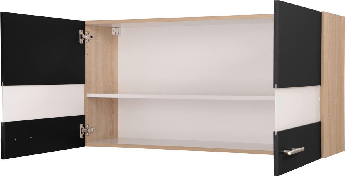 Küchenoberschrank Merle Schwarz, Eiche Dekor B:110cm - Eichefarben/Schwarz, Basics, Glas/Holzwerkstoff (110/56,1/34,6cm) - Respekta