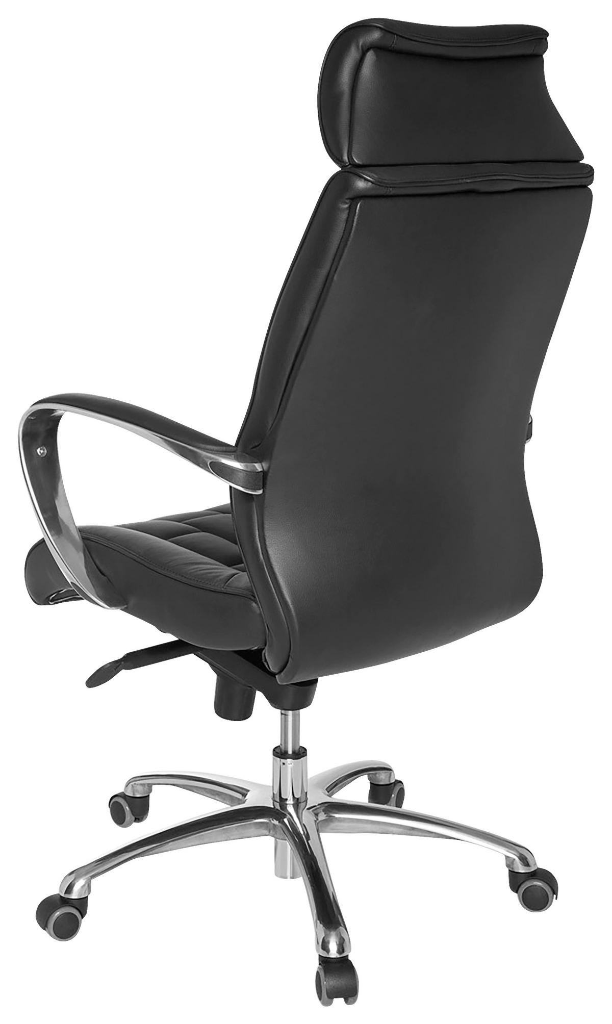 Kancelářské křeslo Turin z pravé kůže - černá/barvy hliníku, Moderní, kov/plast (66/128/62cm) - MID.YOU