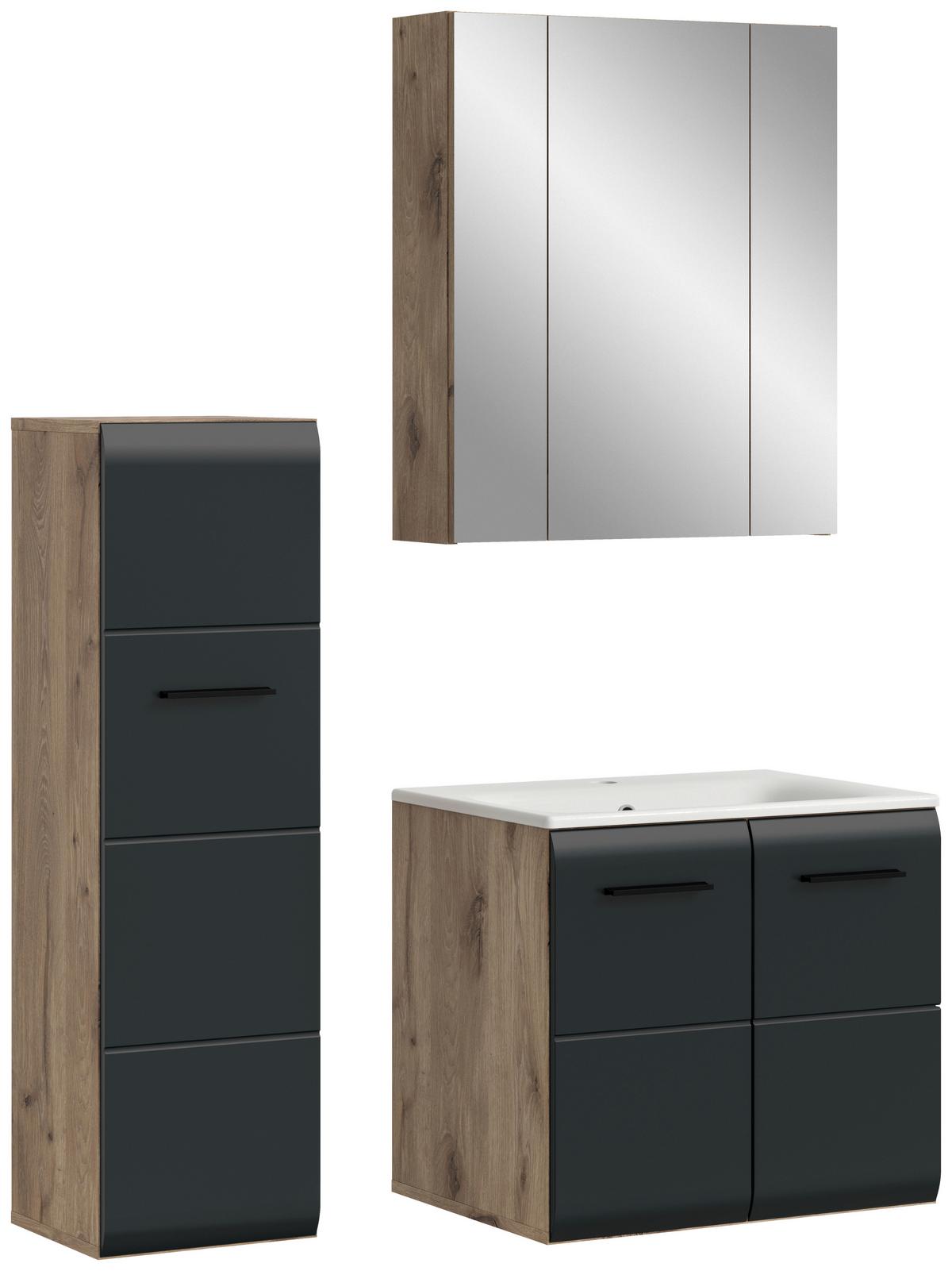 Kúpeľňa Ice 3-dielny. čierny/dub tmavy - čierna/tmavý dub, Basics, kompozitné drevo/plast (90cm) - MID.YOU