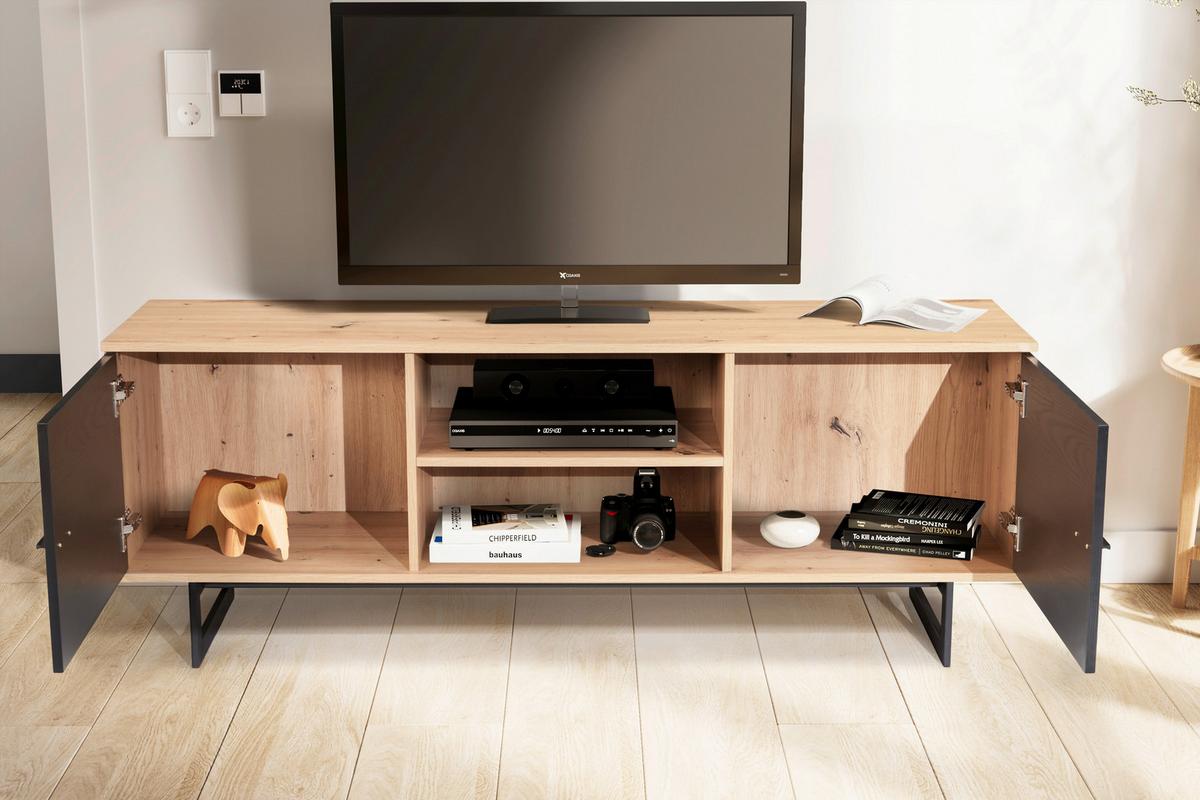 NÍZKA KOMODA WL6.822 - čierna/farba duba, Design, kov/kompozitné drevo (150/55/40cm) - Livetastic
