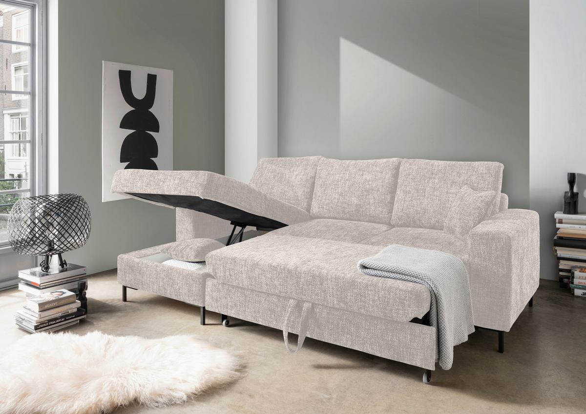 Eckschlafsofa Zona, Creme S: 143x237 Cm - Creme/Schwarz, KONVENTIONELL, Textil (143/237cm) - Livetastic