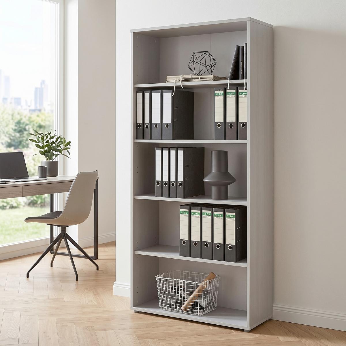 AKTENREGAL Grau B: 84,4cm - Silberfarben/Grau, MODERN, Holzwerkstoff (84,4/185,6/33cm) - MID.YOU
