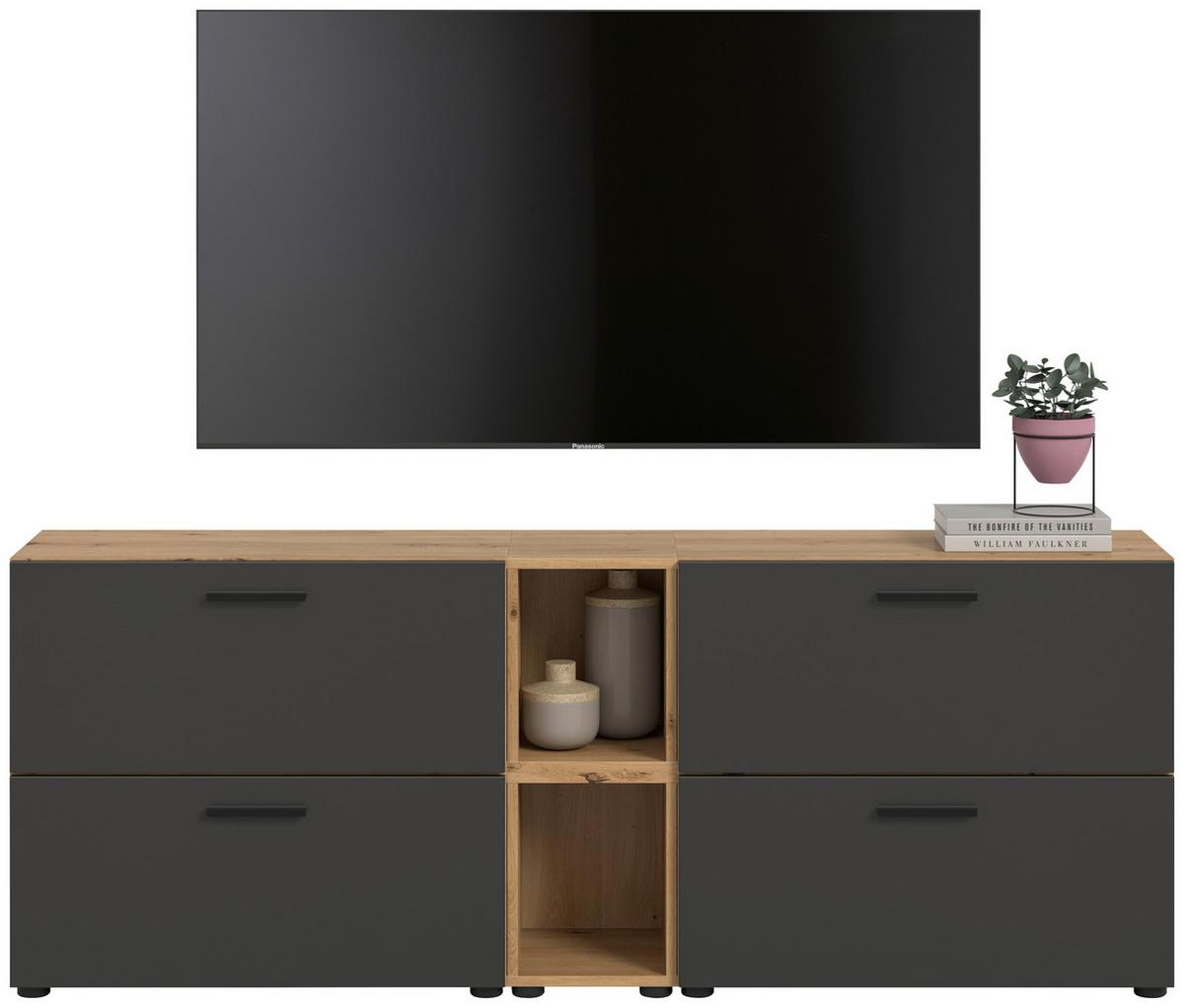 Wohnwand, The One 6, B: 176 cm Grau/Artisan Eiche Dekor - Schwarz/Eiche Artisan, Trend, Holzwerkstoff (176/67/34cm)