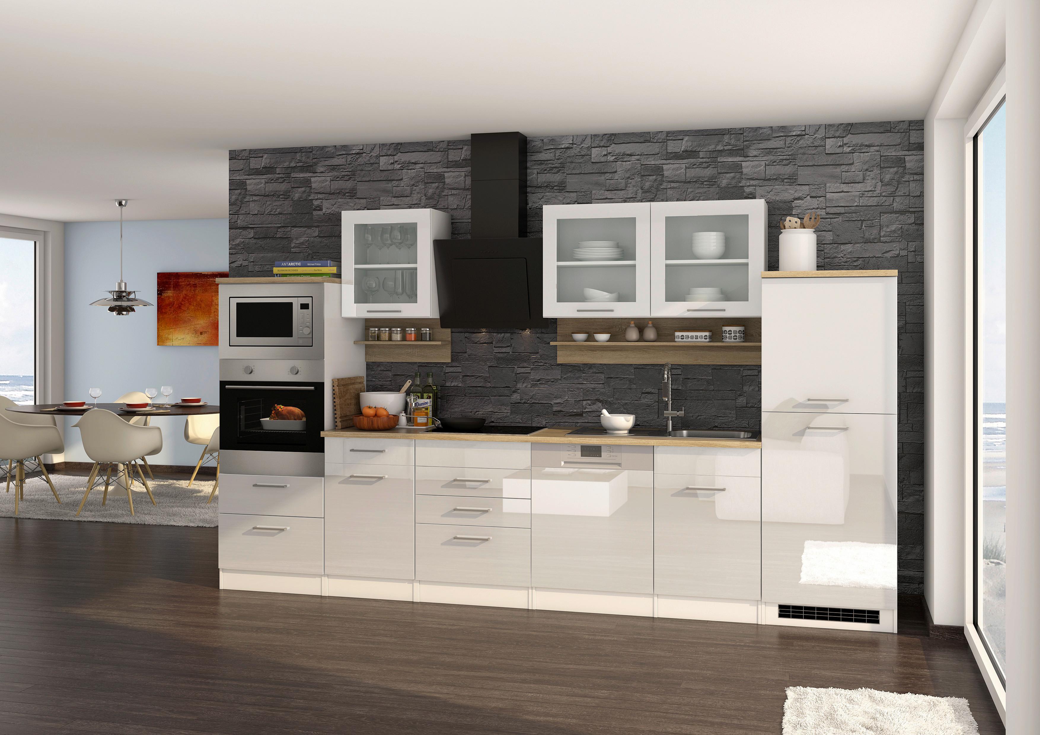 Küchenleerblock Mailand Weiß B: 340 cm - Weiß Hochglanz/Weiß, MODERN, Glas/Holzwerkstoff (340cm) - Held