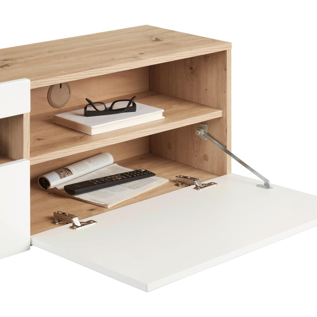TV-ELEMENT OSLO - Eichefarben/Weiß Hochglanz, MODERN, Holzwerkstoff (180/37/31,6cm)