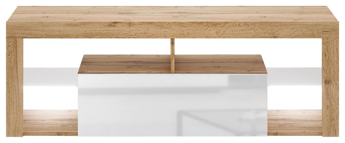 TV-Lowboard Everest B: 140 cm Wotan Eiche Dekor, Weiß - Eiche Wotan/Schwarz, Design, Glas/Holzwerkstoff (140/50,5/35cm) - Livetastic