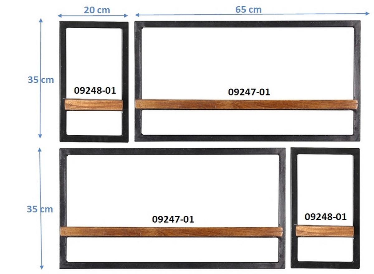 Wandregalset 4-tlg. Mangoholz B: 95cm - Schwarz/Naturfarben, Design, Holz/Metall (95/75/25cm) - MID.YOU