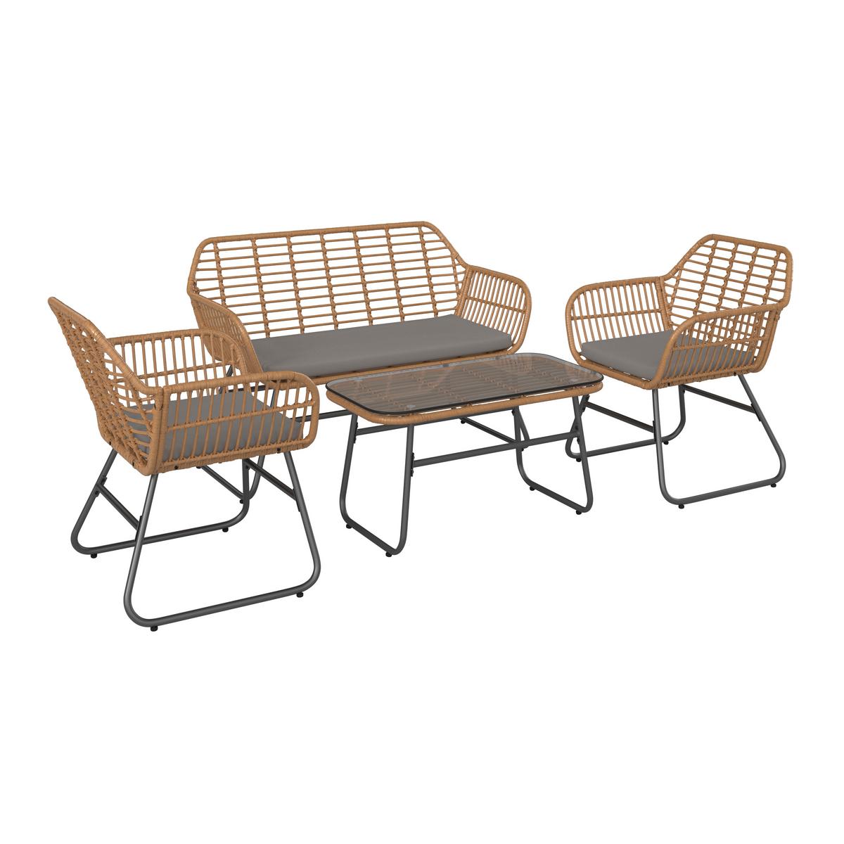 Loungegarnitur Bali - Naturfarben/Grau, MODERN, Glas/Kunststoff - Beldano