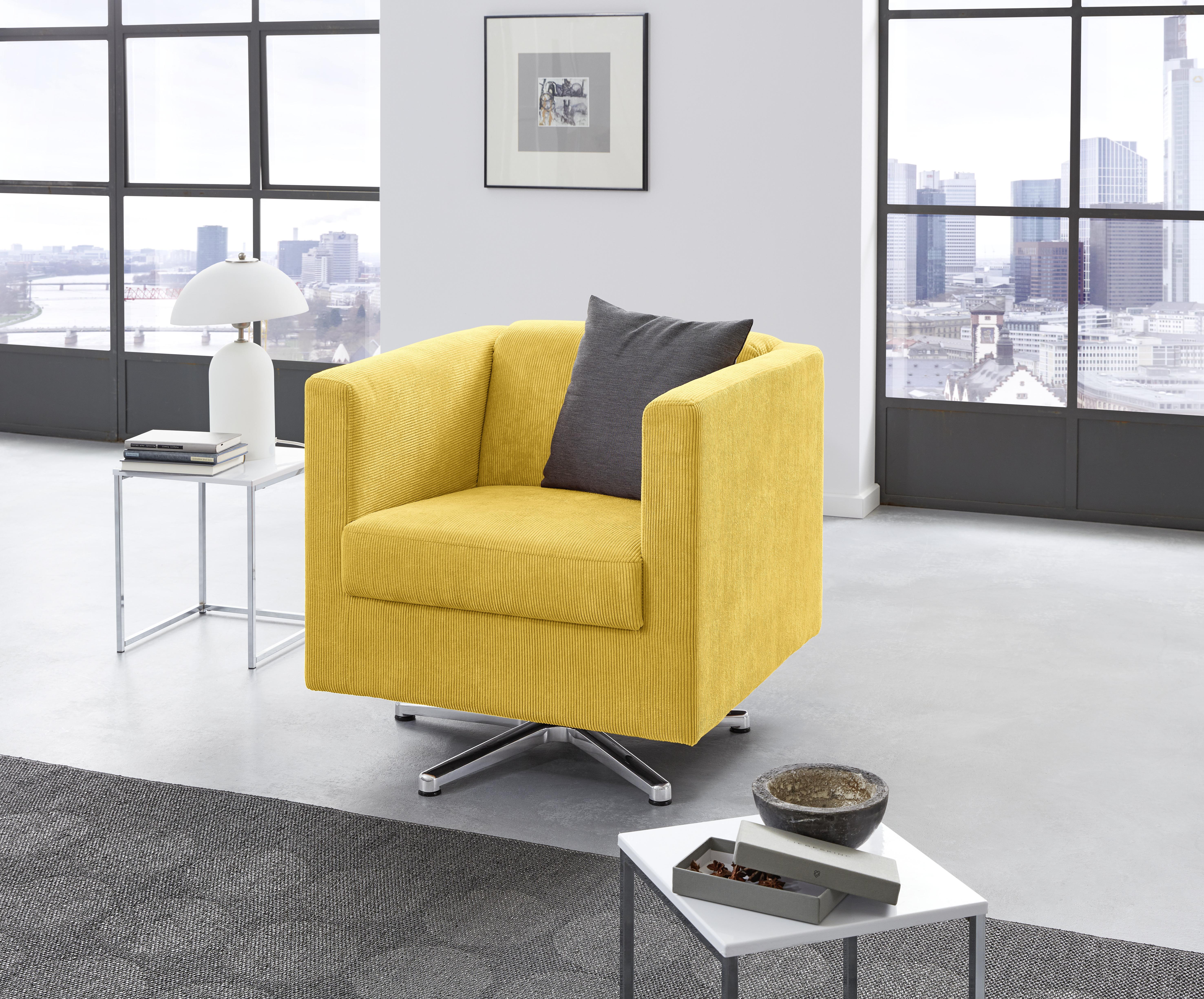Designsessel Looks I - Chromfarben/Gelb, Design, Textil (72/71/75cm) - LOOKS by W.Joop