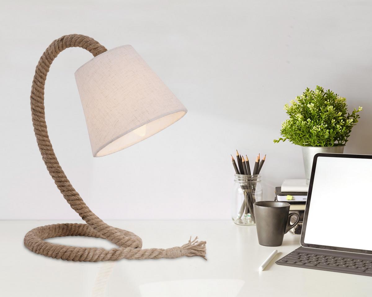 Tischlampe Rope Naturfarben/ Weiß Mit Kippschalter - Naturfarben/Weiß, Design, Kunststoff/Textil (26/38cm) - Näve