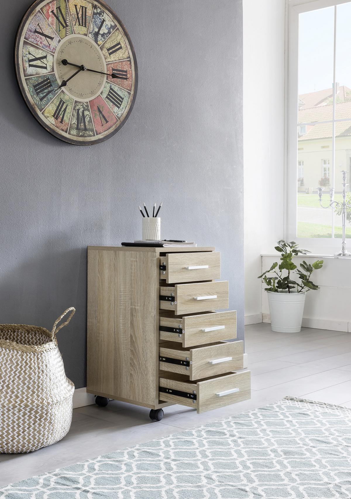 Rollcontainer Eiche Dekor Lisa 33x63x38 cm - Eichefarben, KONVENTIONELL, Holzwerkstoff/Kunststoff (33/63/38cm) - MID.YOU