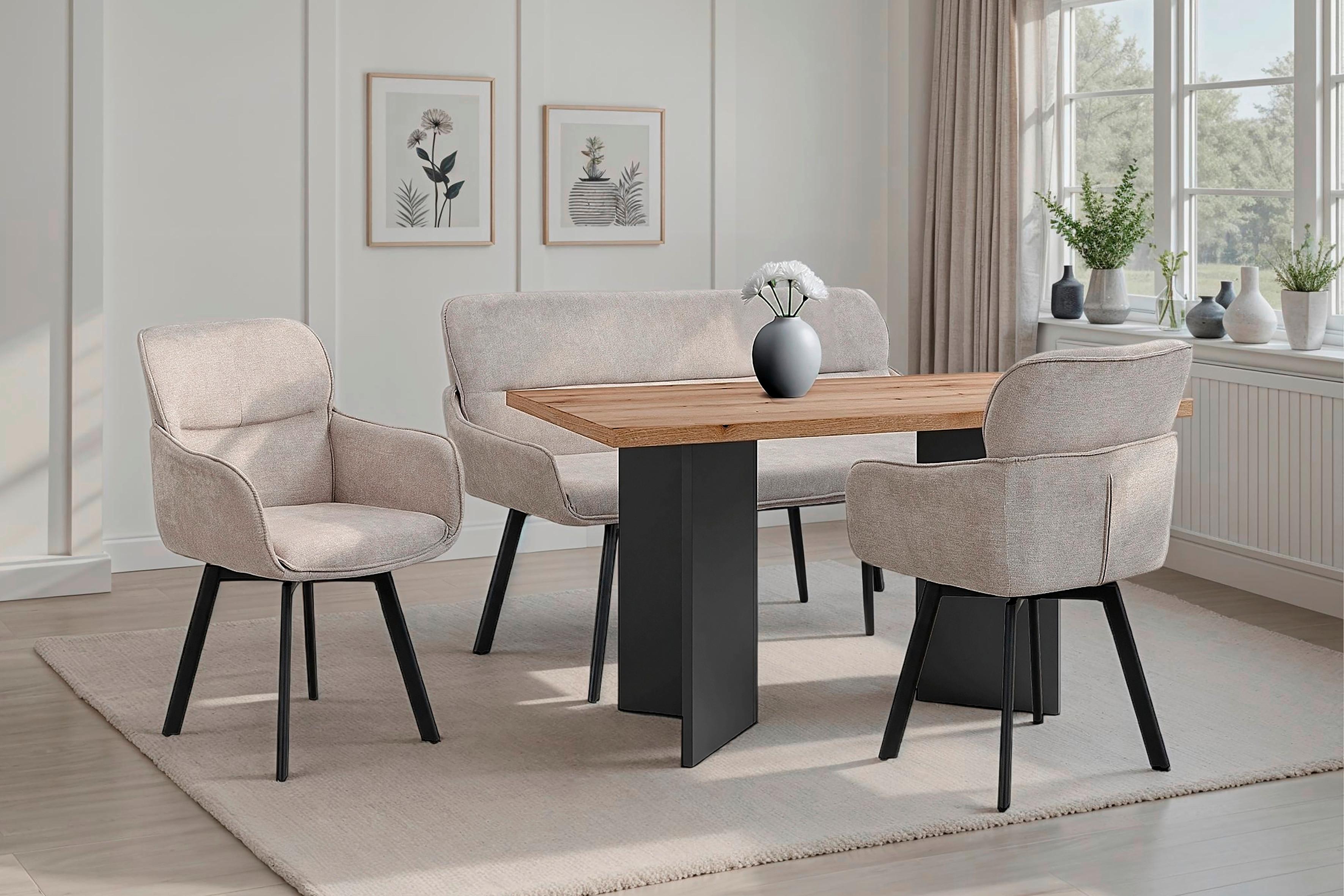 Sitzbank Rico - Taupe/Schwarz, MODERN, Textil/Metall (140/90/62cm) - MID.YOU