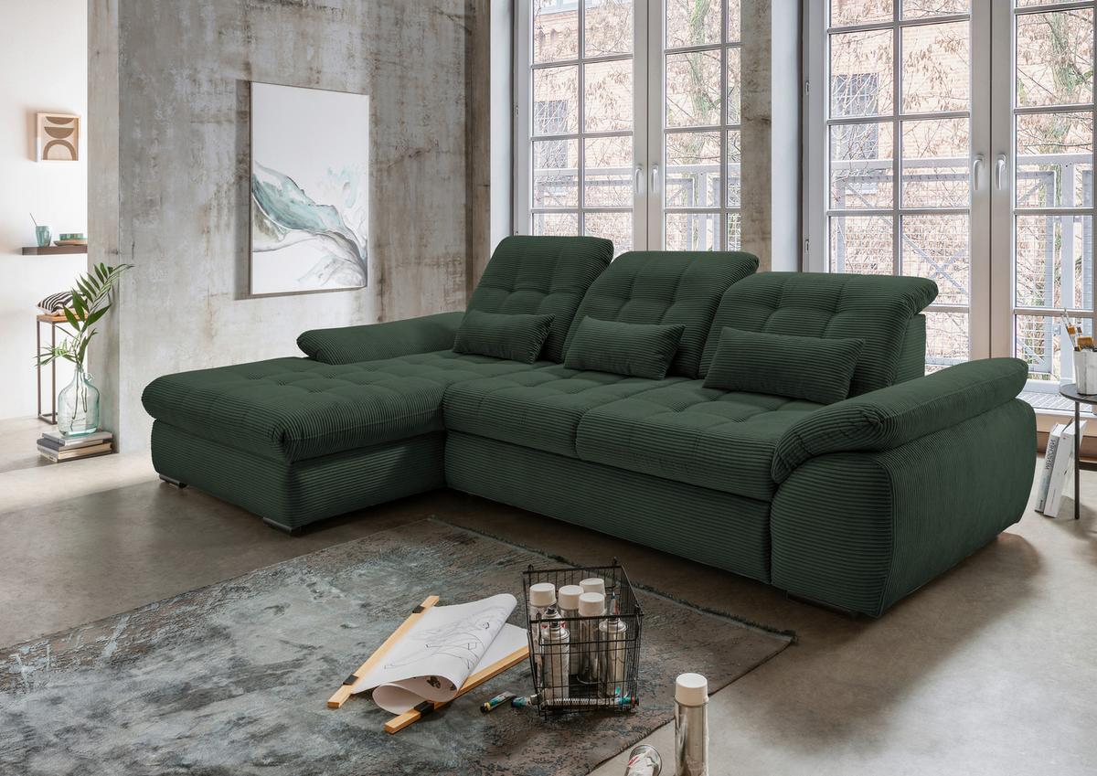 Ecksofa Mit Bettkasten Rigatti Dunkelgrün 184x314 Cm - Dunkelgrün/Schwarz, MODERN, Textil (184/314cm) - Livetastic