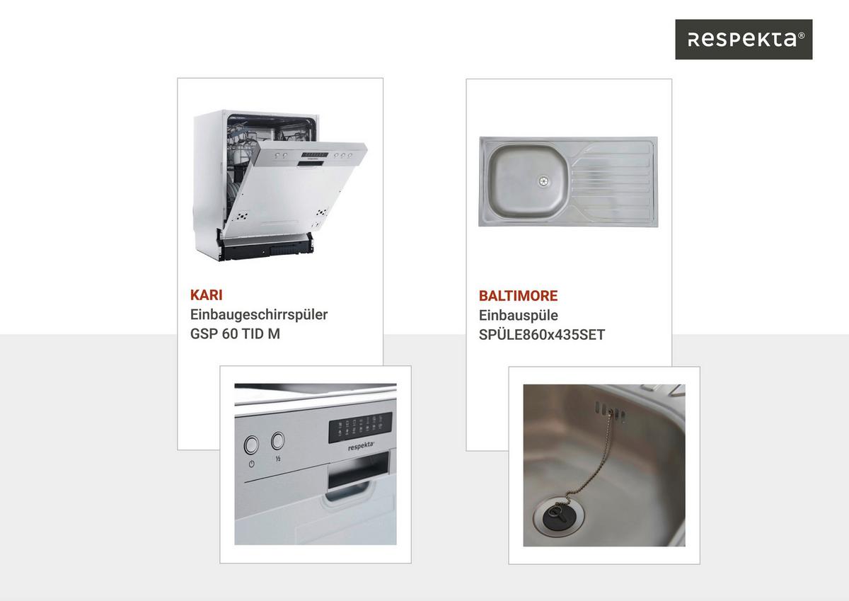 Küchenblock Malia B: 280 Cm Grau, Mit Geräte - Weiß/Grau, Basics, Holzwerkstoff (280cm) - Respekta