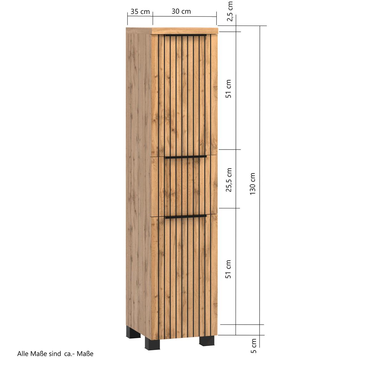 Midischrank Chester B: 30 cm Eiche Wotan Dekor/Schwarz - Eiche Wotan/Schwarz, MODERN, Holzwerkstoff (30/130/35cm) - Held