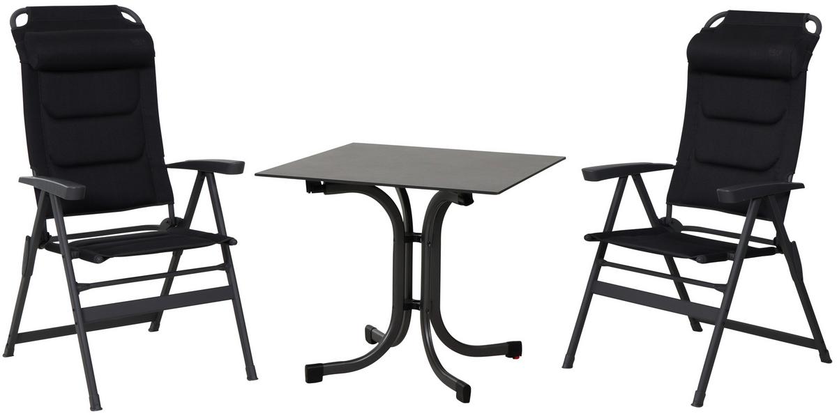 Gartengarnitur 3-Tlg. aus Metall, Textil - Anthrazit/Schwarz, KONVENTIONELL, Kunststoff/Textil - Siena Garden