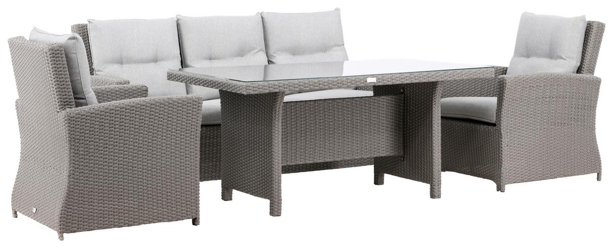 Loungegarnitur 4-Tlg Brentwood aus Kunststoff/Glas mit Kissen - Grau, KONVENTIONELL, Glas/Kunststoff - Gardenson