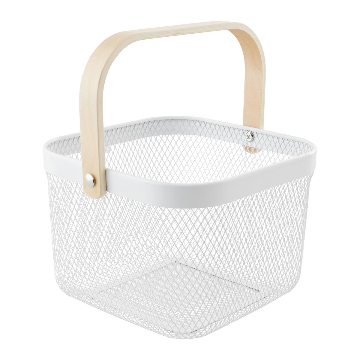 Univerzální košík BETTY - bílá, Moderní, kov/dřevo (26.8/25.5/17.5cm) - Mömax