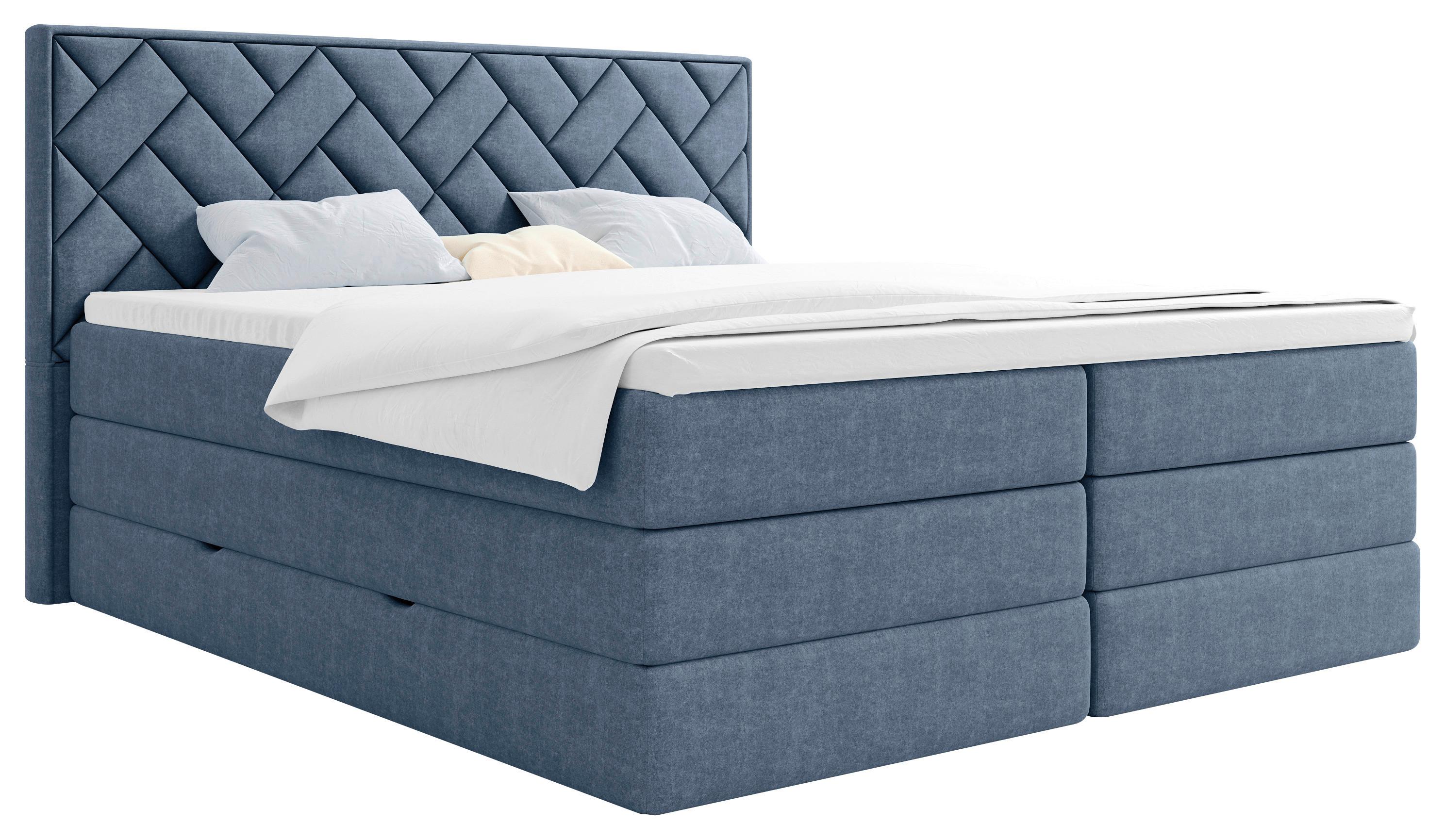 Boxspringbett inkl. Topper Dunkelblau 160x200 cm Loreno - Schwarz/Dunkelblau, MODERN, Holzwerkstoff/Textil (160/200cm) - MID.YOU