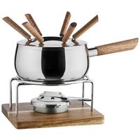 Fondue-Set 10-Teilig 6 Gabeln Edelstahl - Silberfarben/Braun, Trend, Holz/Metall (31/19,5/21cm) - Mäser