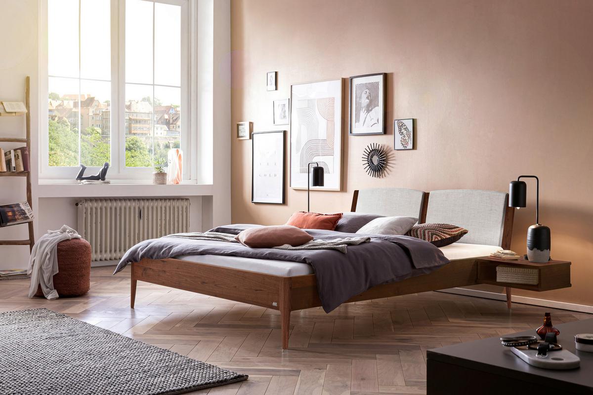 Bett Pistoia Nussbaumfarben 140x200 Cm - Nussbaumfarben/Hellgrau, KONVENTIONELL, Holz/Textil (140/200cm) - Hasena