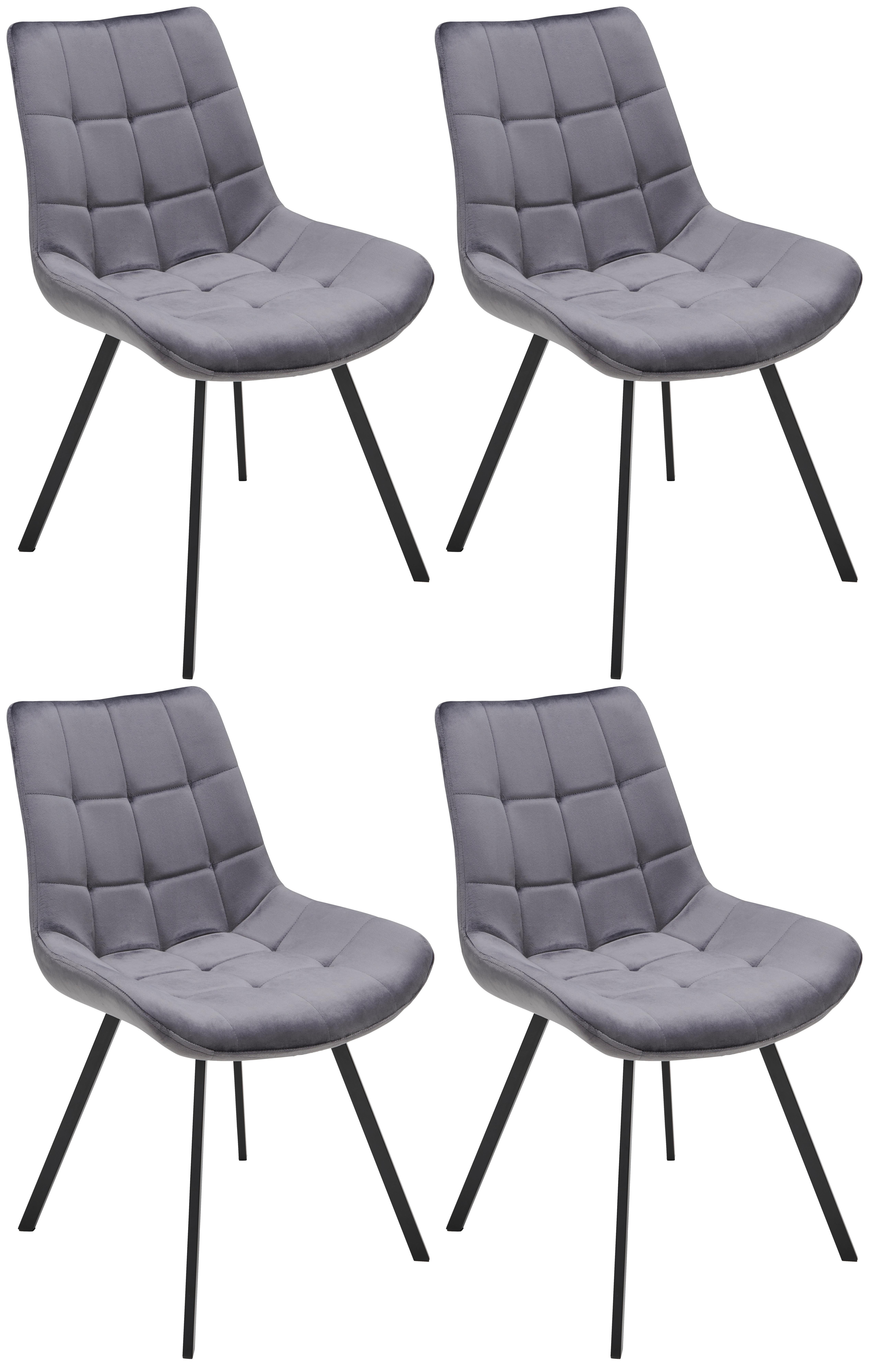 Schalenstuhl-Set 4er Chris Grau Samt Gepolstert - Schwarz/Grau, MODERN, Textil/Metall (54/86/62cm) - Luca Bessoni
