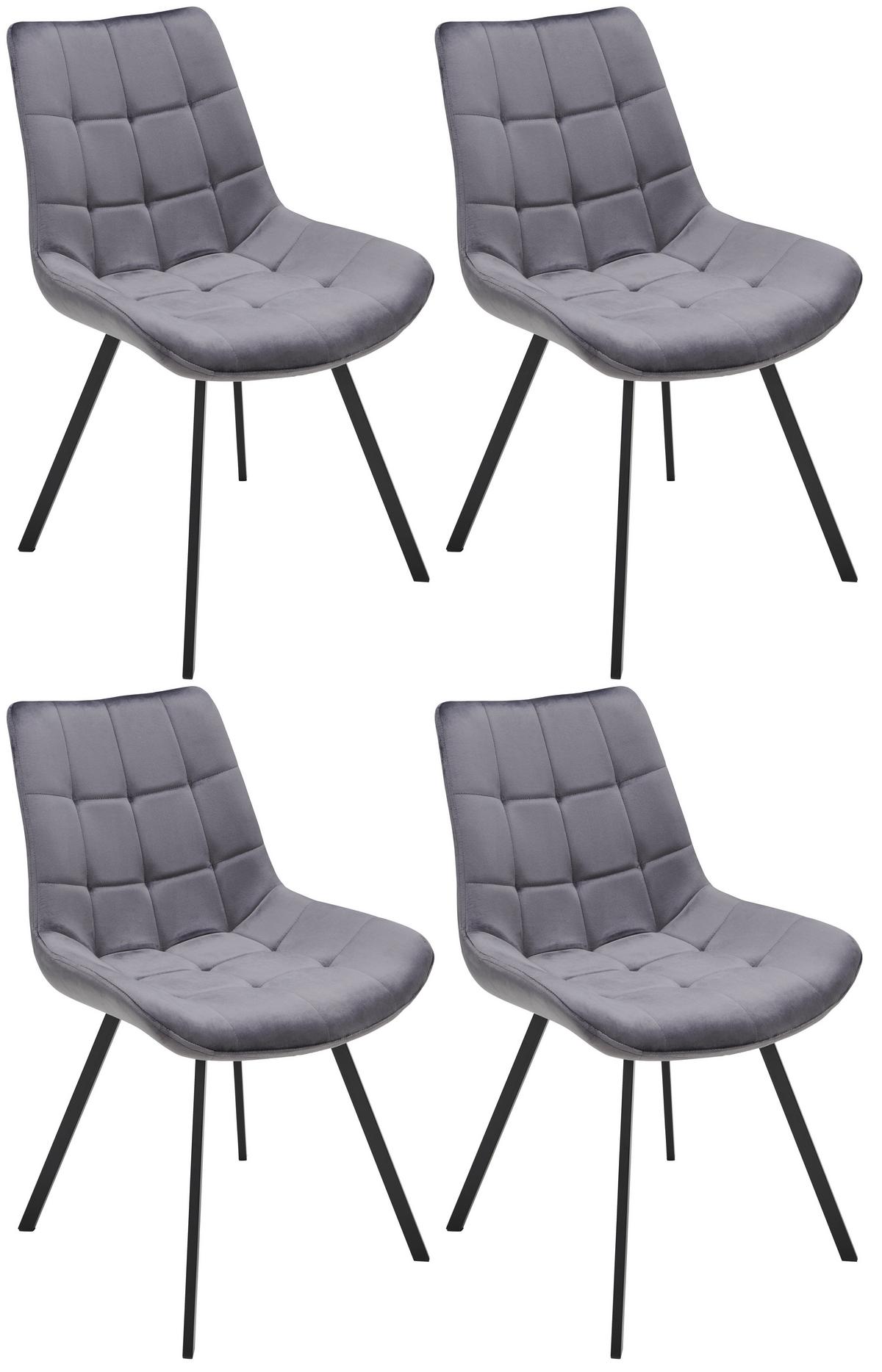 Schalenstuhl-Set 4er Chris Grau Samt Gepolstert - Schwarz/Grau, MODERN, Textil/Metall (54/86/62cm) - Luca Bessoni