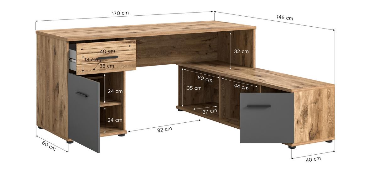 Mason B: 151 Cm Nox Oak Mason - Holzwerkstoff (170cm) - MID.YOU