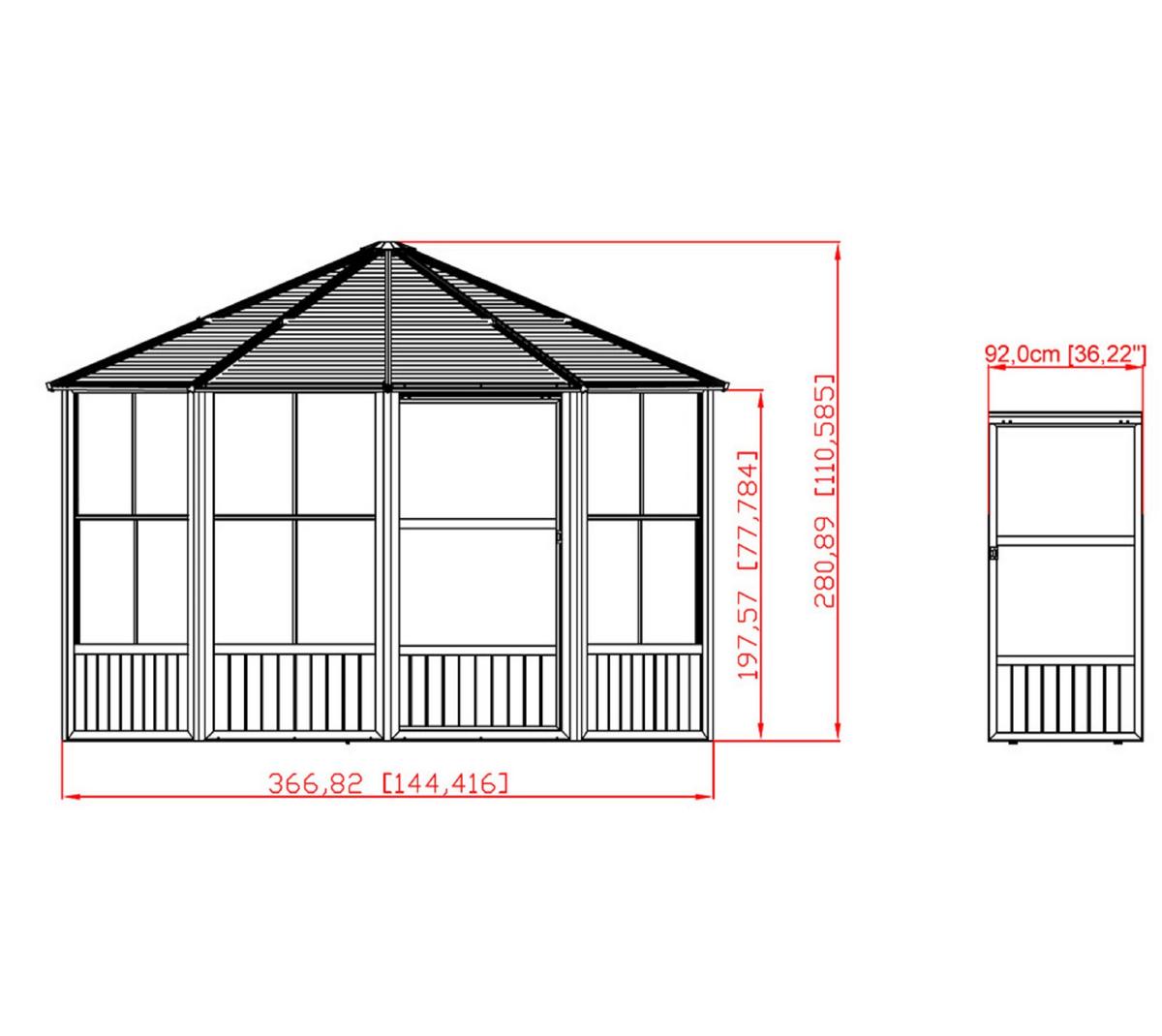 Pavillon Charleston 12x12 384x384 Wetterfest - Anthrazit, Basics, Metall (384/281/384cm)