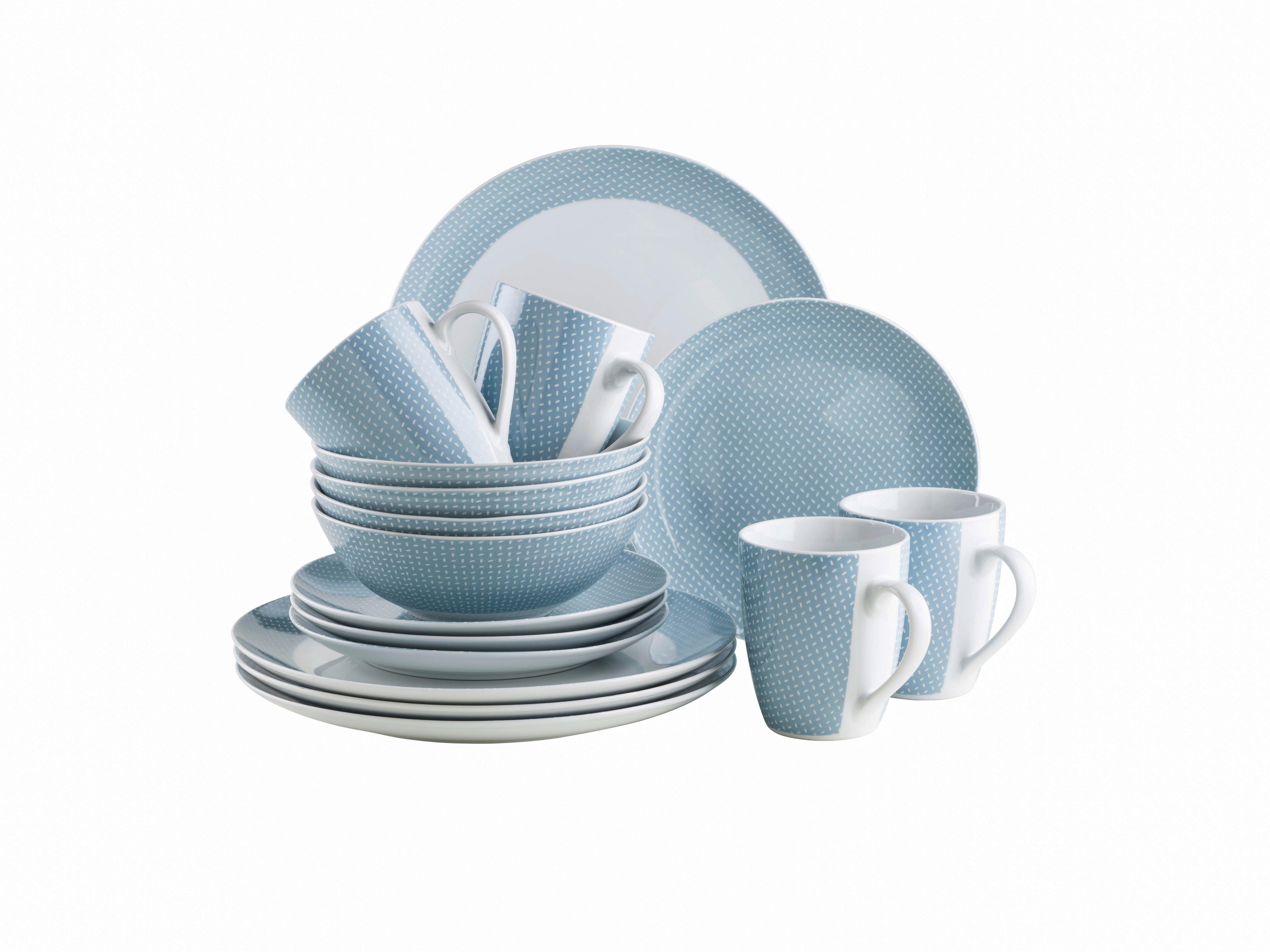 Kombiservice Porzellan 4 Personen 16-teilig - Pastellblau, Basics, Keramik - Mäser